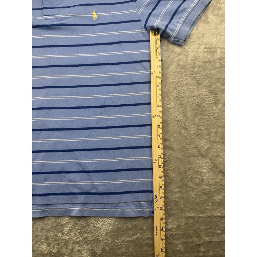Polo Ralph Lauren Mens L Blue Striped Polo Shirt Yellow Pony Short Sleeve - Picture 11 of 14